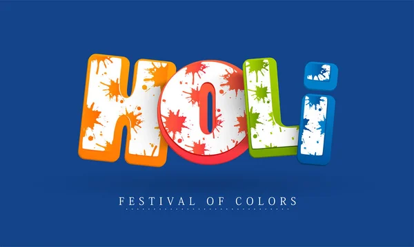 インドの色の祭り 青を背景に水の色の汚れとハッピーホリテキスト — ストックベクタ