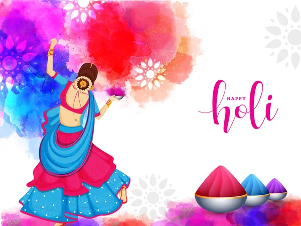 Festival Indio Colores Concepto Happy Holi Personaje Mujer India Joven — Vector de stock