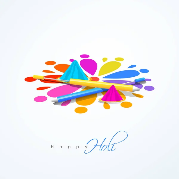 Holi Celebration Concept Met Realistische Kleurwapens Pichkari Platen Vol Poeder — Stockvector