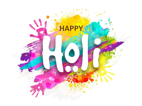 Indianenfestival Van Kleuren Happy Holi Concept Met Kleurrijke Grunge Handafdrukken — Stockvector