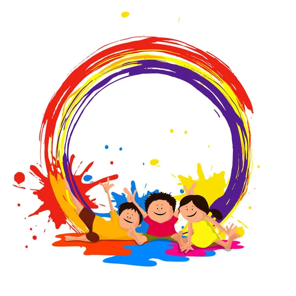 Festival Indiano Dei Colori Concetto Holi Con Bambini Carini Che — Vettoriale Stock