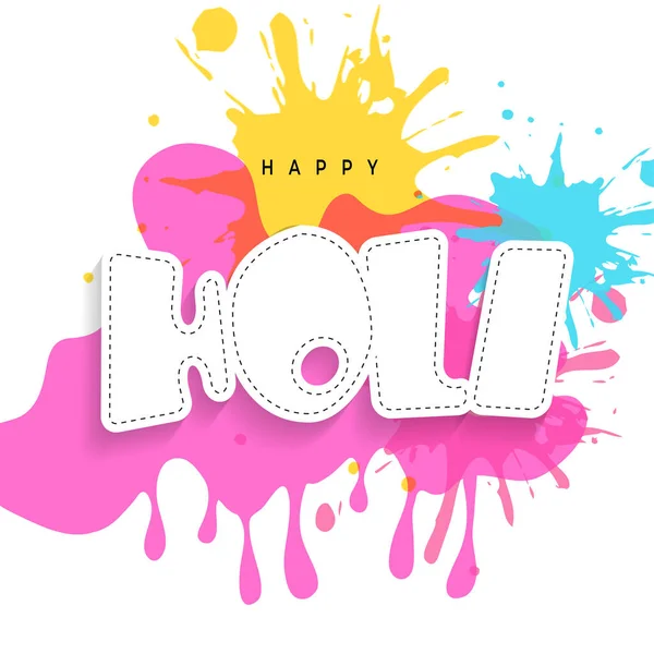 Indiaas Kleurenfestival Happy Holi Concept Met Stijlvolle Tekst Aquarelspetter Witte — Stockvector