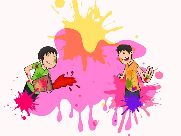 Індійський Фестиваль Кольорів Happy Holi Концепт Індійськими Хлопчиками Які Грають — стоковий вектор