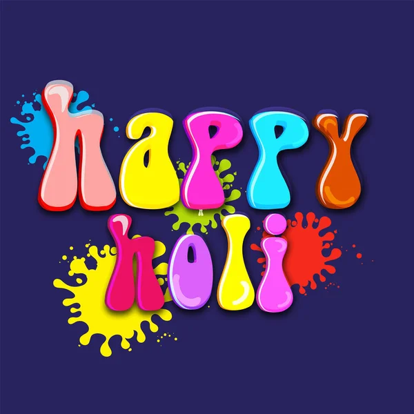 Glossy Colorful Happy Holi Font Color Splash Effect Niebieskim Tle — Wektor stockowy