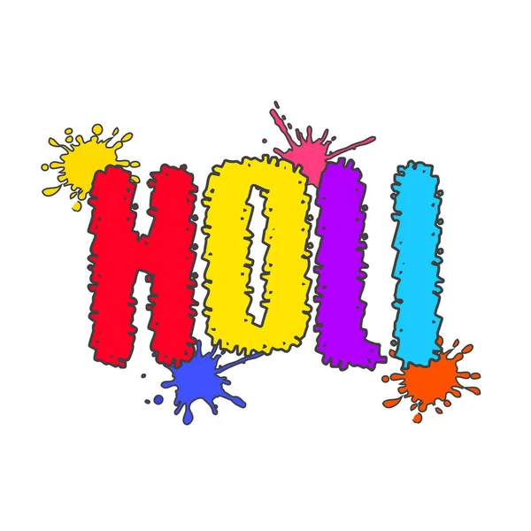 Kleurrijke Creatieve Holi Lettertype Met Kleur Plons Effect Witte Achtergrond — Stockvector