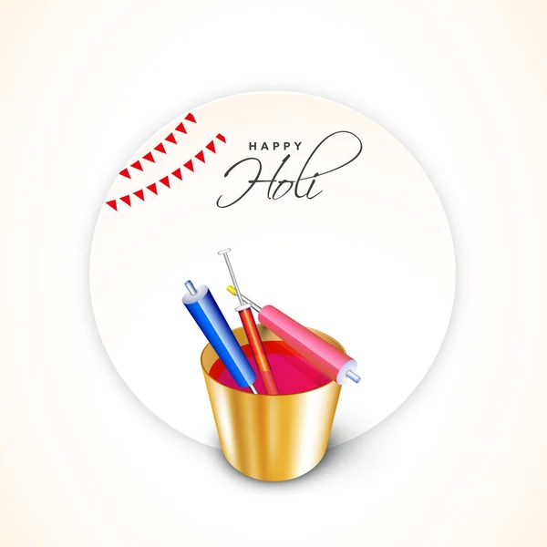 Happy Holi Celebration Konzept Mit Realistischen Wasserpistolen Pichkari Und Goldenem — Stockvektor