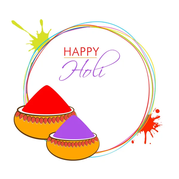 Happy Holi Celebration Concept Met Schalen Vol Kleur Poeder Gulal — Stockvector