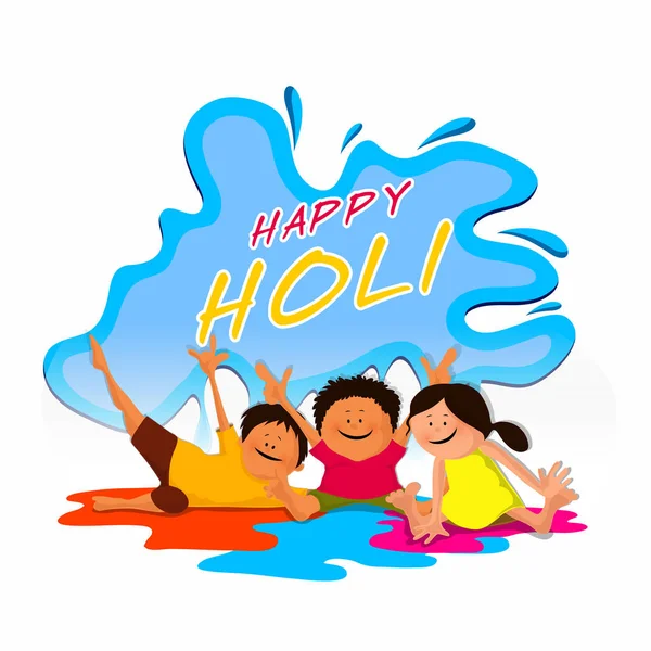 Festival Indien Des Couleurs Concept Happy Holi Avec Jeunes Enfants — Image vectorielle