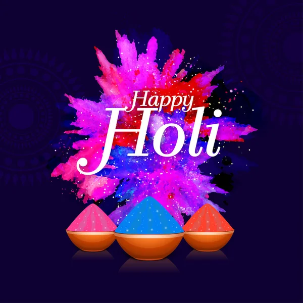 印度的色彩节 快乐的整体概念与闪亮的干色 和蓝色背景的彩色水花 — 图库矢量图片