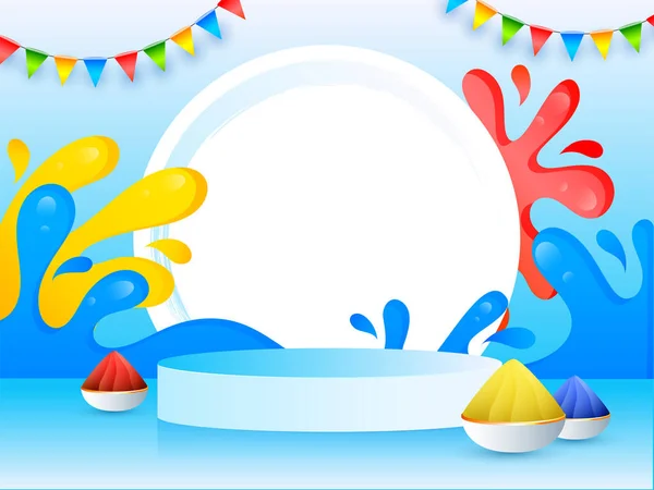 Indiaas Kleurenfestival Happy Holi Concept Met Droog Kleurpoeder Gulal Waterspetters — Stockvector