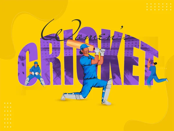 Font Cricket Elegante Delle Donne Con Giocatori Cricket Femminili Diverse — Vettoriale Stock