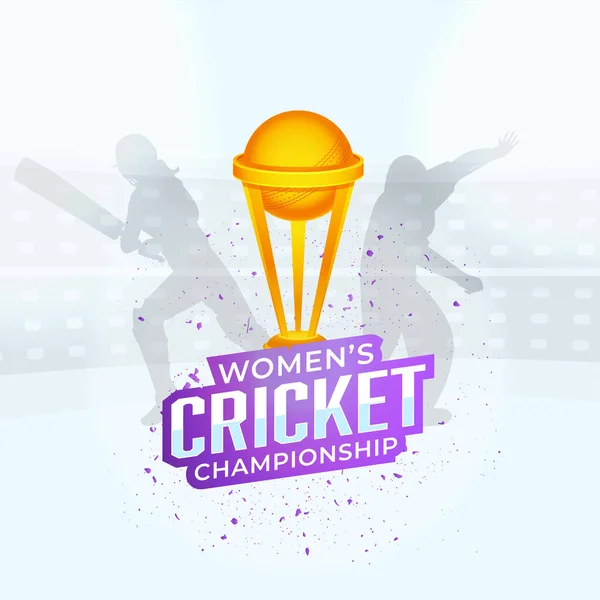 Etiqueta Estilo Feminino Cricket Championship Font Com Winning Trophy Cup —  Vetores de Stock