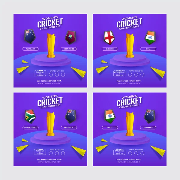 2010 Social Media Posts Template Set Participating Countries Flag Shield — 스톡 벡터