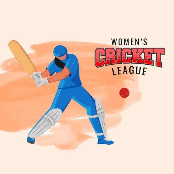 Vrouwen Cricket League Concept Met Vrouwelijke Slagvrouw Speler Raken Van — Stockvector