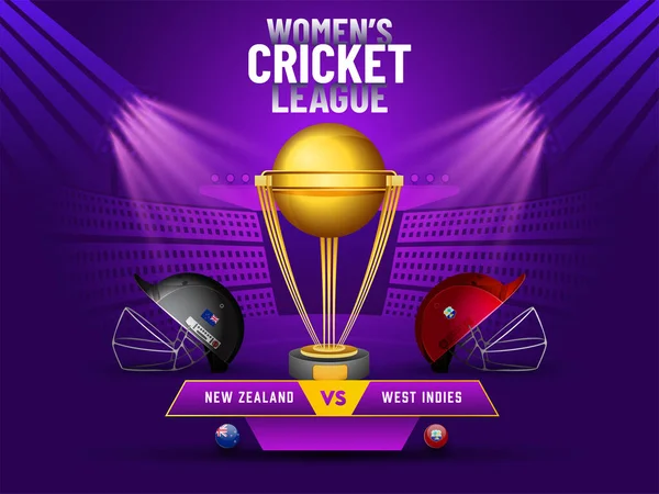 Match Críquete Feminino Entre Nova Zelândia Índias Ocidentais Com Capacetes —  Vetores de Stock
