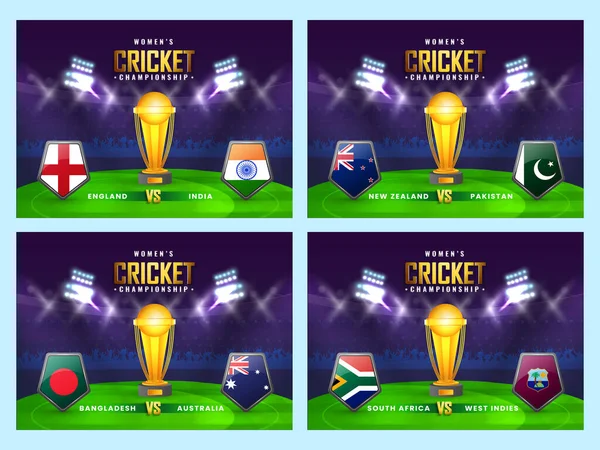 Women Cricket Championship Social Media Poster Design Participating Countries Flag — Stock Vector