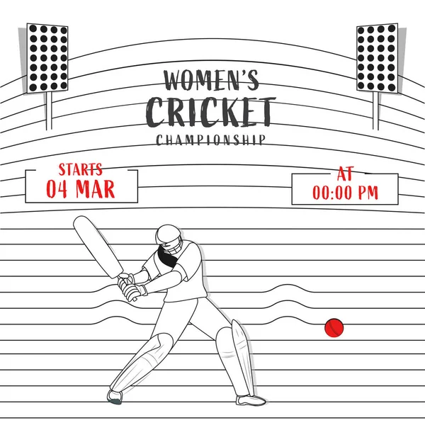 Concepto Campeonato Críquet Femenino Con Estilo Lineal Jugadora Bateo Femenina — Vector de stock