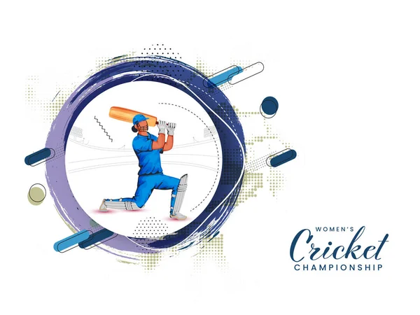 Women Cricket Championship Concept Cartoon Female Batter Player Circular Brush — Stock Vector