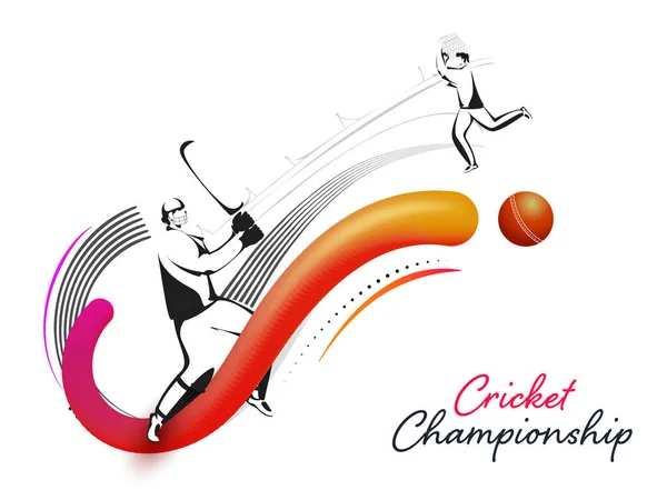 Concetto Campionato Cricket Con Doodle Stile Giocatore Pastella Femminile Bowler — Vettoriale Stock