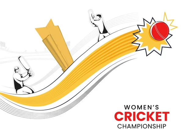 Conceito Campeonato Críquete Feminino Com Doodle Estilo Batedor Feminino Bowler —  Vetores de Stock