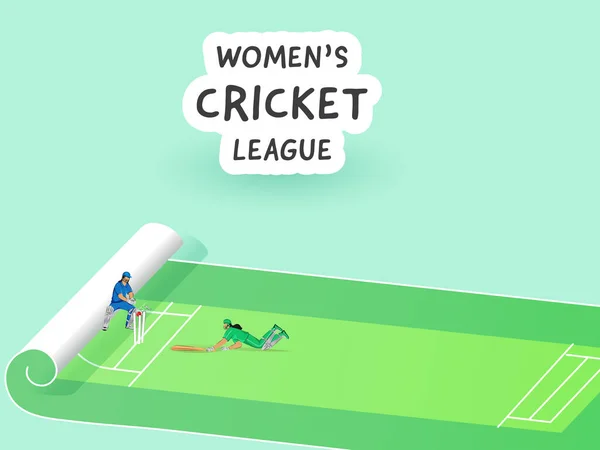 Texto Liga Críquete Das Mulheres Estilo Etiqueta Com Correr Para —  Vetores de Stock