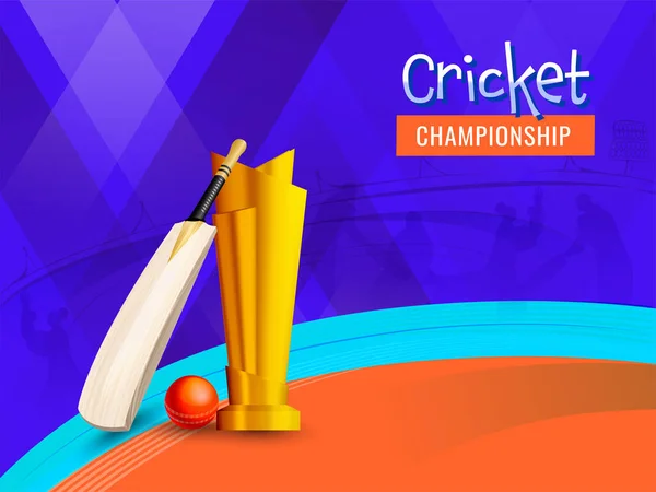 Concept Championnat Cricket Avec Des Équipements Tournoi Comme Chauve Souris — Image vectorielle