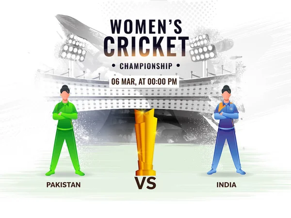 Women Cricket Match Pakistan Índia Faceless Players Golden Trophy Cup — Vetor de Stock