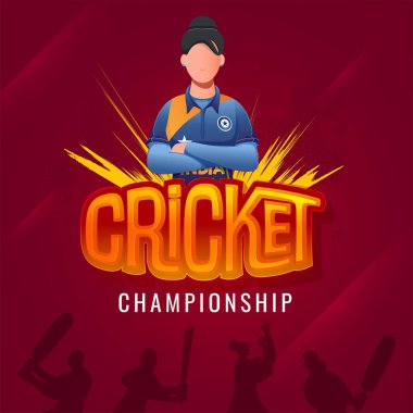 Kriket Şampiyonası Konsepti Hindistan Kadın Kriket Oyuncusuyla Kırmızı Yarıtondaki Arka plan Efekti.