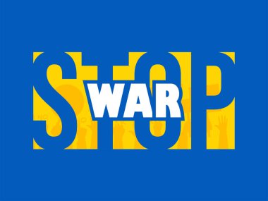 Ukrayna Bayrak Rengi Arkaplanındaki Protestocu Elleri ile Savaş Mesajını Durdur.
