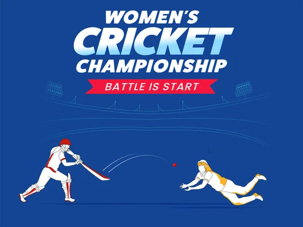 Battle Start Vrouwen Cricket Championship Concept Met Doodle Batter Player — Stockvector