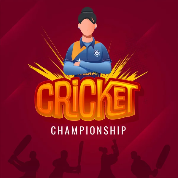 Kriket Mistrovství Koncept Indií Žena Hráč Kriketu Červeném Půltónu Efekt — Stockový vektor