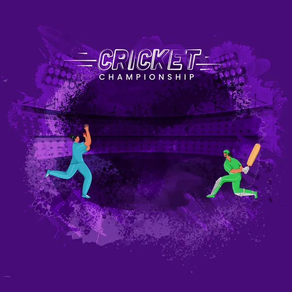 Teilnehmende Cricketspielerinnen Aus Indien Gegen Pakistan Auf Purple Grunge Stadium — Stockvektor