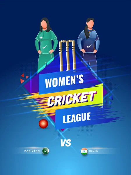Design Panfleto Liga Críquete Feminino Com Países Participantes Jogador Paquistão —  Vetores de Stock