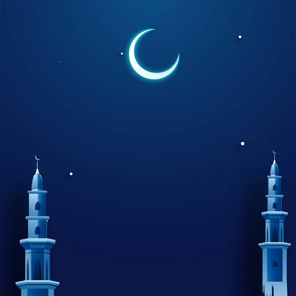 Fondo Azul Noche Con Luna Creciente Minaretes Mezquita Espacio Para — Archivo Imágenes Vectoriales