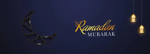 Fuente Ramadan Mubarak Con Luna Creciente Cortada Papel Efecto Luces — Vector de stock