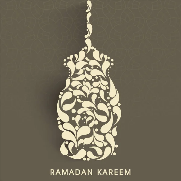 アラビア語のランタンを茶色の背景に形成するアークドロップ付きラマダーンカレームグリーティングカード — ストックベクタ
