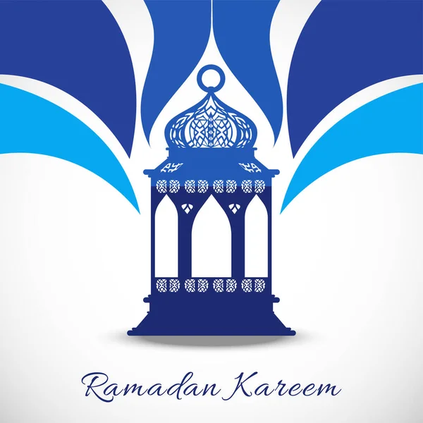 Concetto Ramadan Kareem Con Lampada Araba Sfondo Blu Bianco — Vettoriale Stock