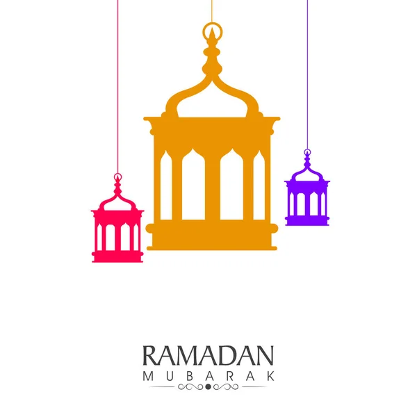 Tarjeta Felicitación Celebración Ramadán Mubarak Decorada Con Linternas Coloridas Que — Vector de stock