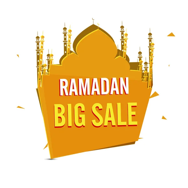 Ramadan Big Sale Poster Design Avec Étiquette Mosquée Orange Sur — Image vectorielle