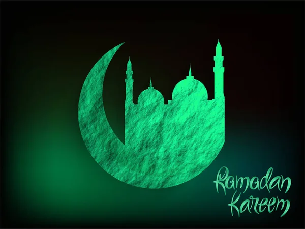 Ramadan Kareem Font Grungy Crescent Moon Mešita Rozmazaném Černém Zeleném — Stockový vektor