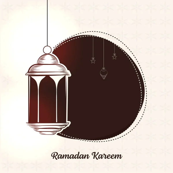 Ramadan Kareem Concept Hanging Arabic Lanterns Stars Brown Beige Flower — Stock Vector