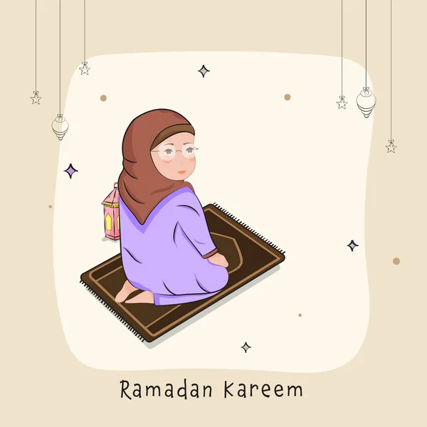 Ramadan Kareem Concept Met Islamitische Jonge Vrouw Biedt Namaz Gebed — Stockvector