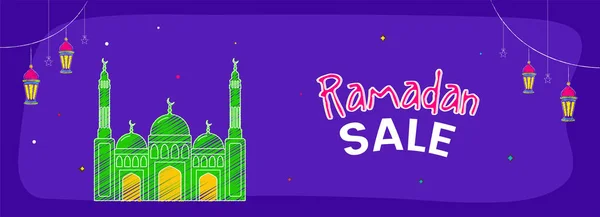 Ramadan Sprzedaż Baner Lub Projekt Nagłówka Meczetu Stylu Bazgroły Wiszące — Wektor stockowy