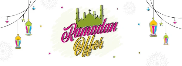 Ramadan Sale Header Banner Ontwerp Met Platte Moskee Opknoping Sterren — Stockvector