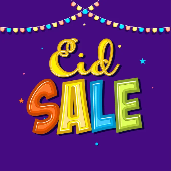 Sticker Style Colorful Eid Mubarak Font Circle Garland Decorated Purple — 스톡 벡터