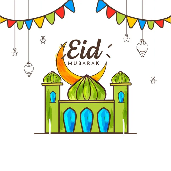 Фестиваль Eid Mubarak Celebration Concept Color Doodle Crescent Moon Mosque — стоковий вектор
