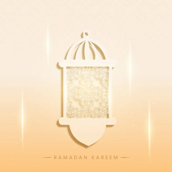ラマダーン カレーム紙カットアラビア語のランタンとライトがパステルオレンジに与える影響モロッコパターンの背景 — ストックベクタ