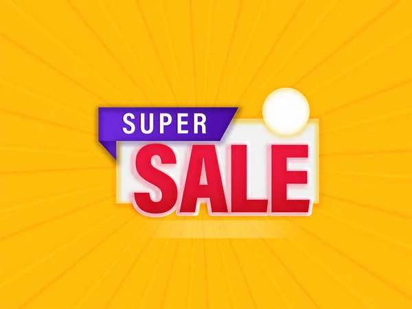 Super Sale Poster Design Empty Label Chrome Yellow Rays Background — Stock Vector