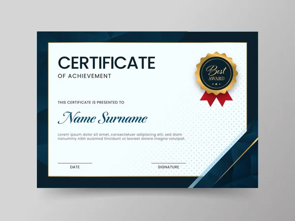 Horizontal Certificate Achievement Template Blue White Color — Stock Vector