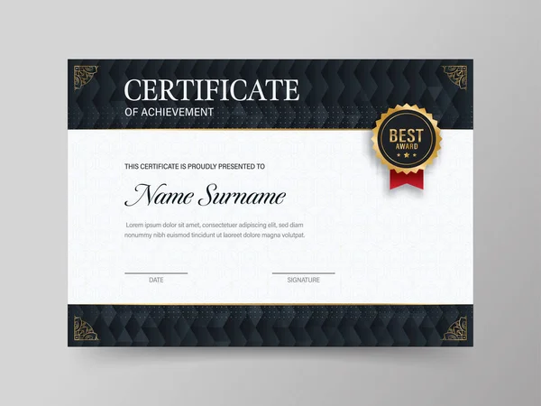 Best Award Certificate Achievement Template Black White Color — Stock Vector